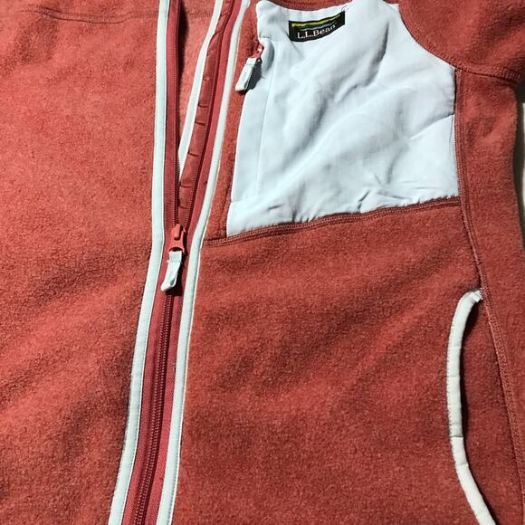 LL Bean S orange full zip sweater fleece hooded long sleeve contrasting pocket - Picture 5 of 8